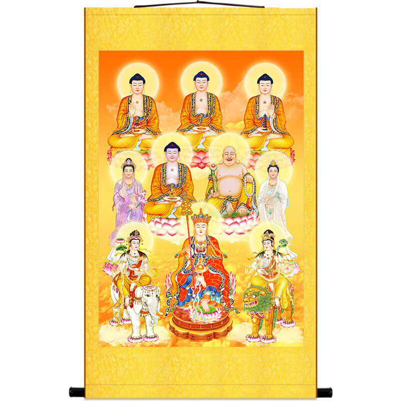 十圣图 五佛五菩萨佛像画 释加牟尼佛阿弥陀佛地藏王观音卷轴挂画