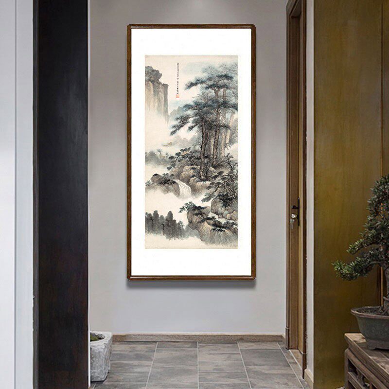 松壑云泉国画山水画新中式客厅玄关装饰画办公室字画走廊过道挂画