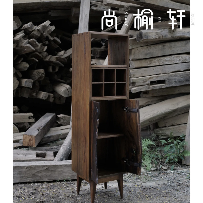 实木角柜原木日式餐边柜侘寂风中古茶水柜置物架展示柜客厅储物柜