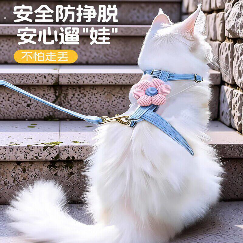 猫咪牵引绳猫绳防挣脱不勒脖遛猫外出专用宠物兔工字胸背溜小猫绳