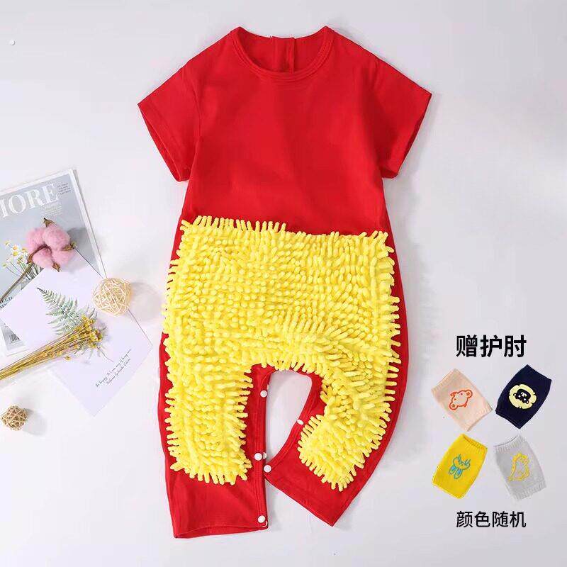 宝宝爬行服护膝拖地衣服爬爬服婴儿连体衣罩衣擦地板防脏夏薄
