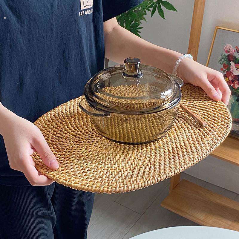 手工越南藤编杯垫壶垫厨房西餐厅隔热垫餐桌面收纳茶具茶道配件垫