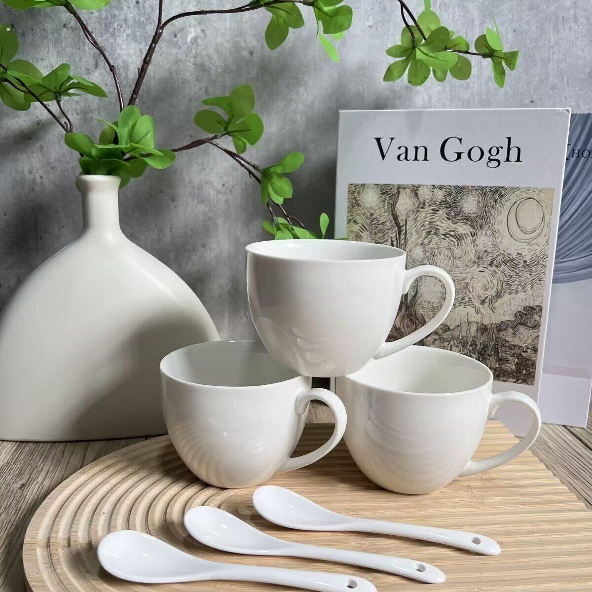 耐高温纯白色陶瓷带把小茶杯子防烫功夫茶杯家用办公酒店茶具小杯