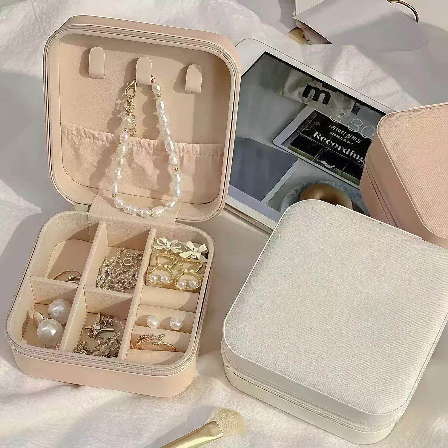 可携式首饰盒耳针耳环项链戒指收纳盒小型精致迷你家居饰品盒子