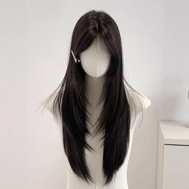 假发女全头套无痕蓬松层次黑长直轻薄头顶仿真发中分白月光假发套