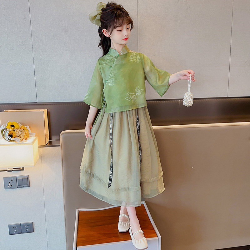 女童夏季汉服2023新款中国风复古唐装大童夏装薄款连衣裙古风裙子