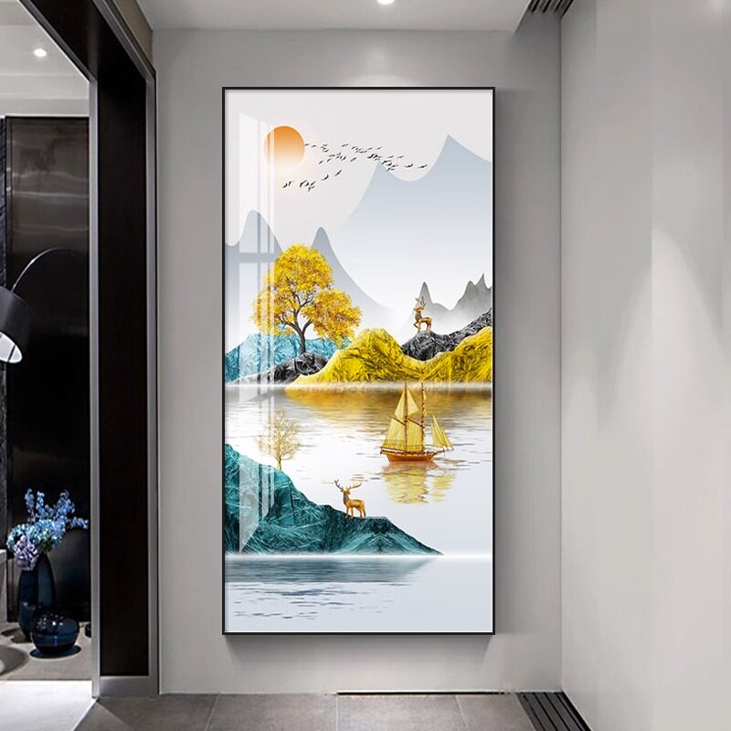 单幅玄关装饰画进门入户正对墙走廊过道尽头挂画入室玄幻壁画竖版