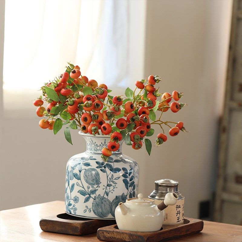 石榴手绘陶瓷青花瓷花瓶摆件古风高级感复古餐桌客厅插花花器装饰
