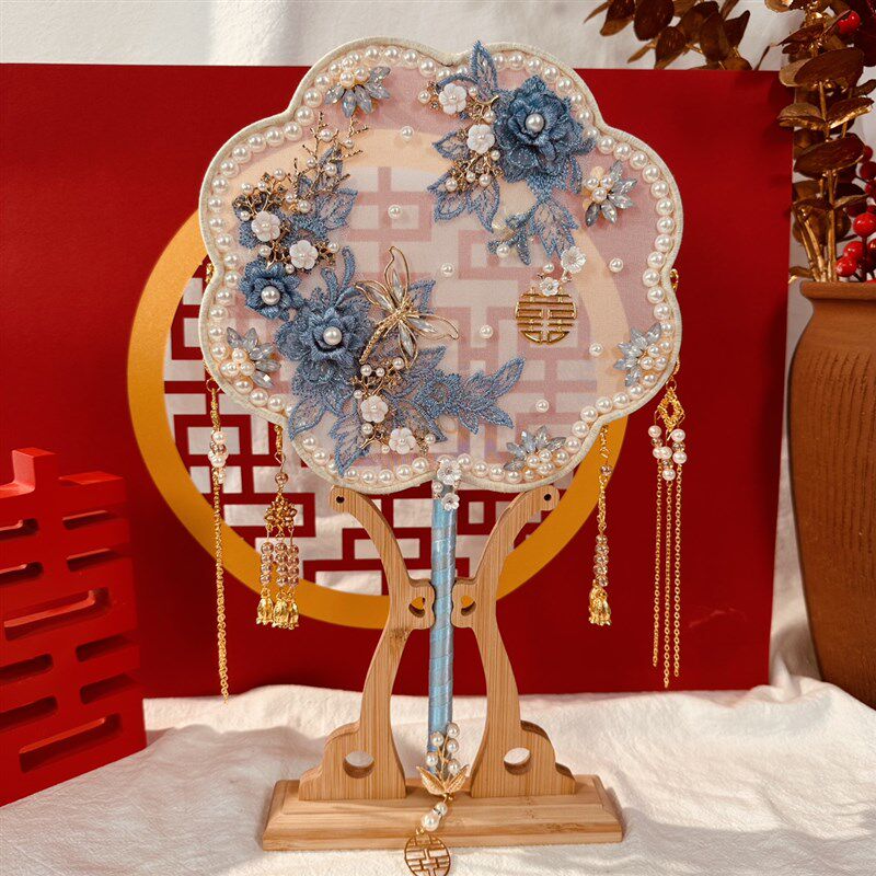 婚扇婚礼中式新娘喜扇团扇粉色秀禾服结婚礼物出嫁扇子diy材料包