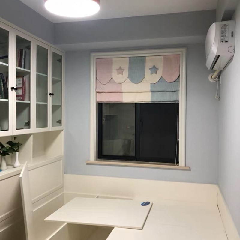 新款北欧顶装书房儿童房飘窗成品男孩女孩房罗马帘升降帘遮光窗帘
