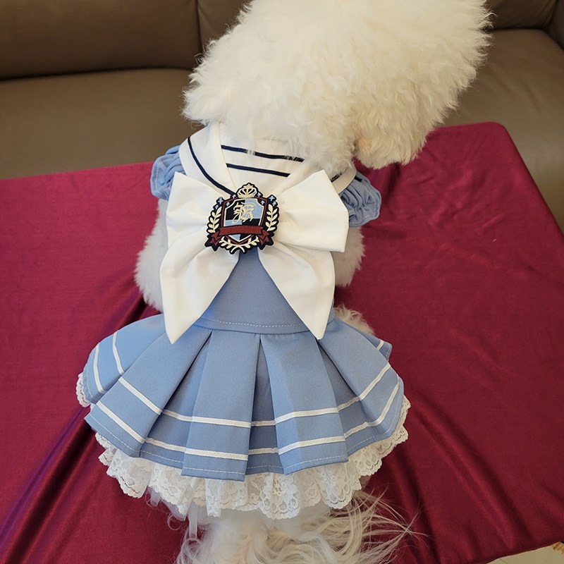 私宠手作宠物水手服小型犬春秋衣服泰迪比熊博美连身裙猫咪裙定做