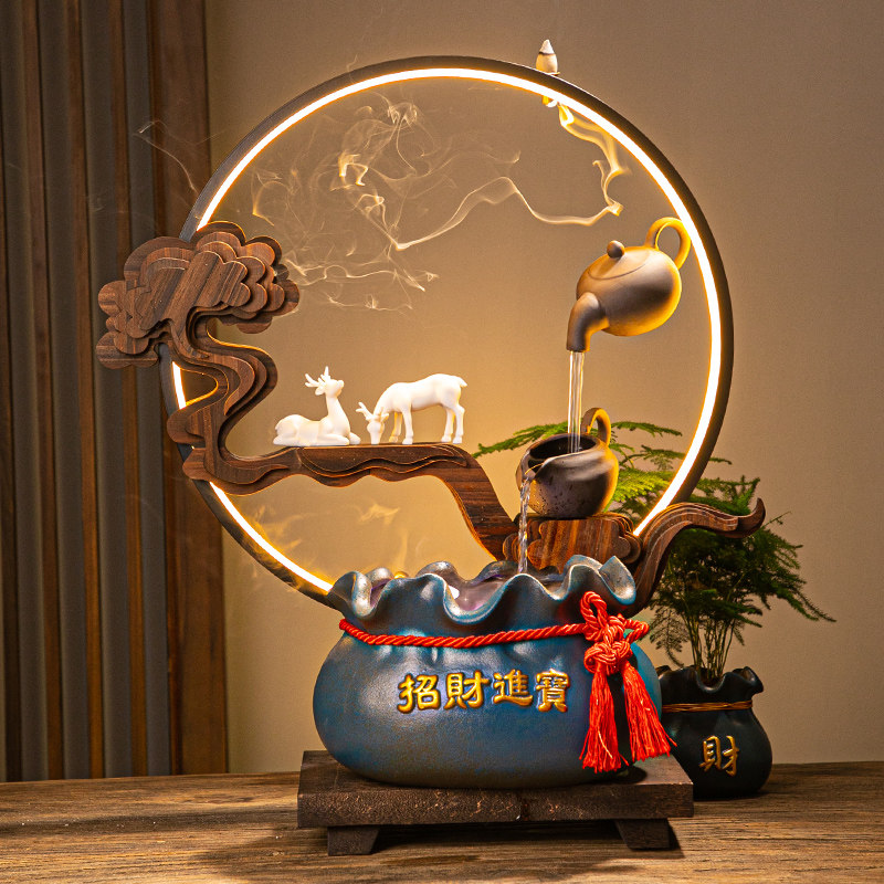 创意招财猫流水器鱼缸招财摆件开业送礼高档礼品吧台办公室玄关