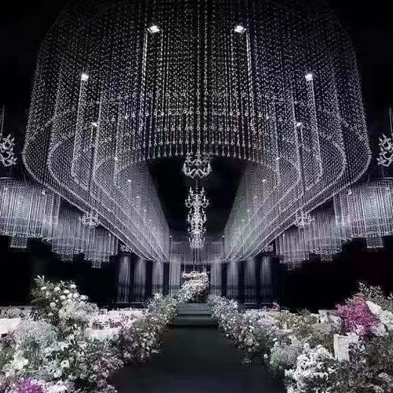镂空分段水晶菠萝珠帘珠串婚礼用品吊顶线帘舞台背景装饰婚庆道具
