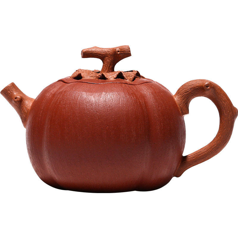 宜兴纯手工紫砂壶名家制品 原矿清水泥柿子茶壶 仿生器山竹茶具图片