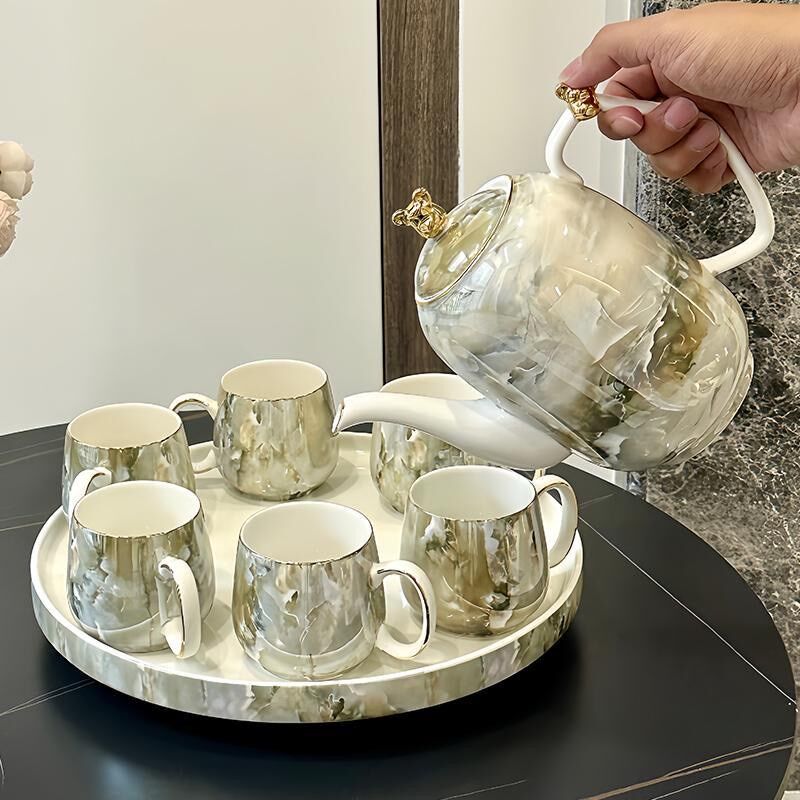 轻奢风高档石头纹陶瓷茶具套装家用水壶水杯客厅茶具乔迁新婚礼品