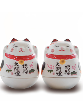 日式创意送礼家居饰品陶瓷陶土摆件可爱卡通招财猫不倒翁桌面装饰
