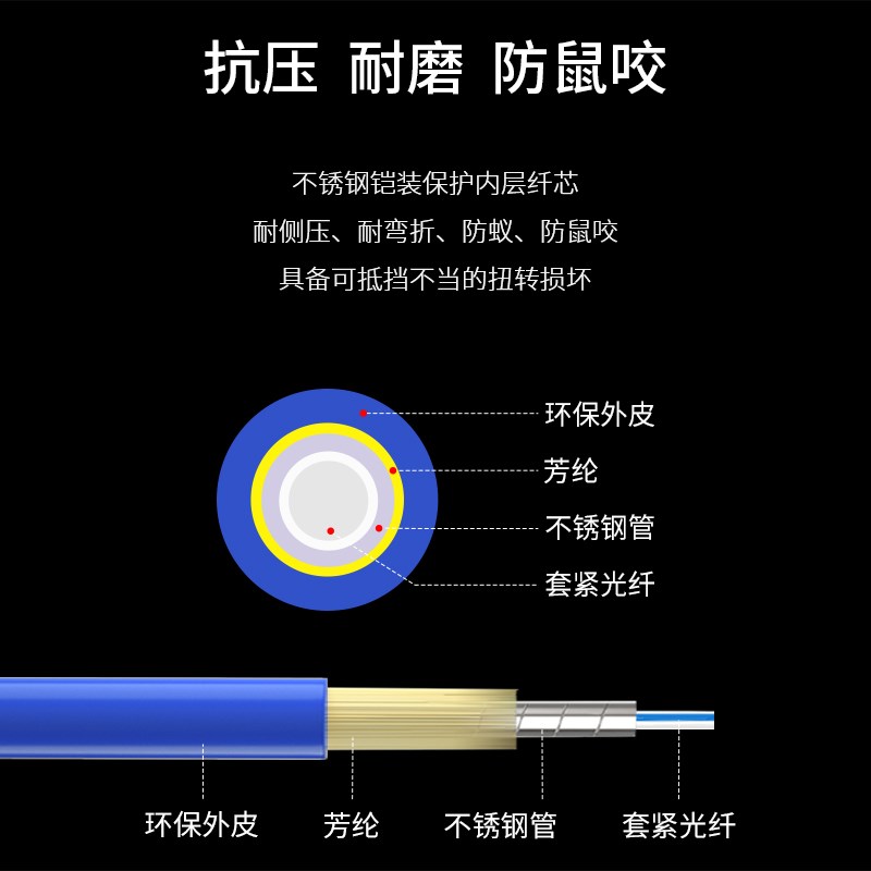 博扬 电信级铠装四芯光纤跳线LC-LC 40米 单模4芯铠甲尾纤防鼠咬