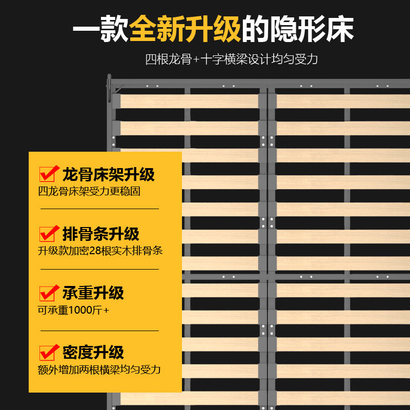 隐形床折叠床衣柜一体实木加固壁床正侧下翻隐藏床墨菲床五金配件