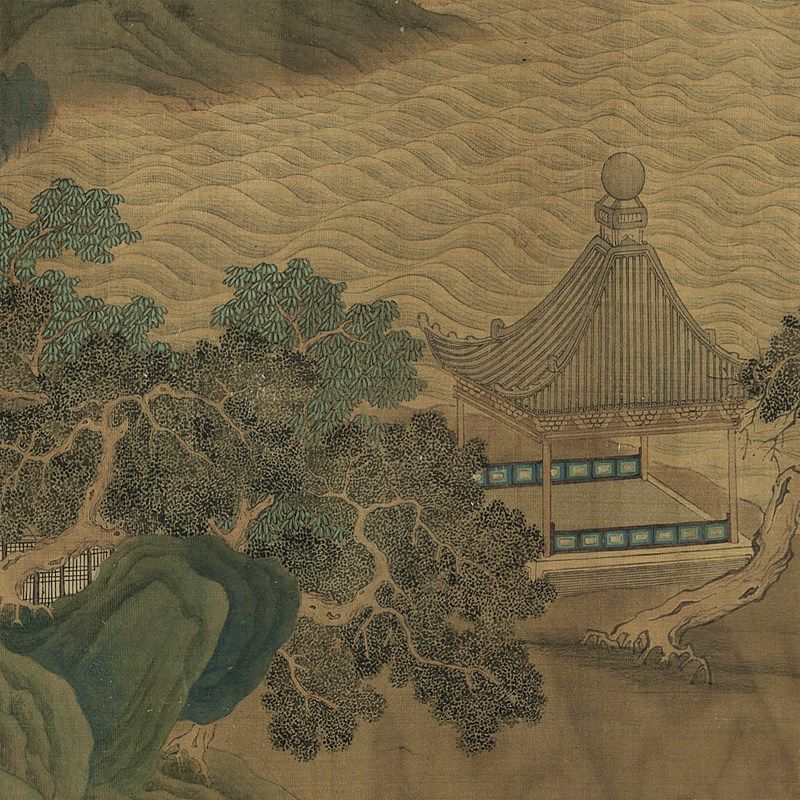 南宋刘松年天宝九如图绢布临摹画稿底稿微喷打印宋代仿古山水画心