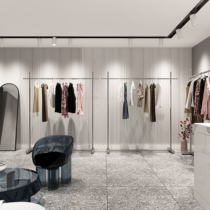 服装店展示架陈列架落地式不锈钢挂衣架中岛侧挂网红女装店货架子