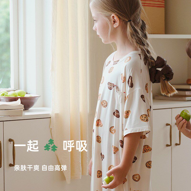 小黑托呢2025夏季新款女宝睡裙儿童家居服女娃宝宝外穿透气家居裙