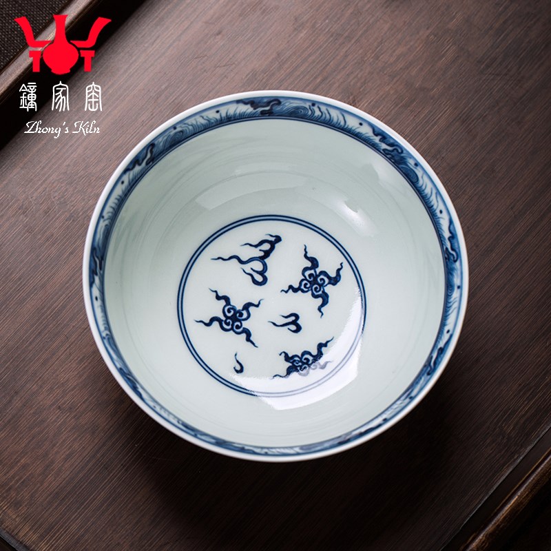 钟家窑青花瓷饭碗景德镇柴窑青花手绘龙纹小面碗粥碗单碗家用餐具