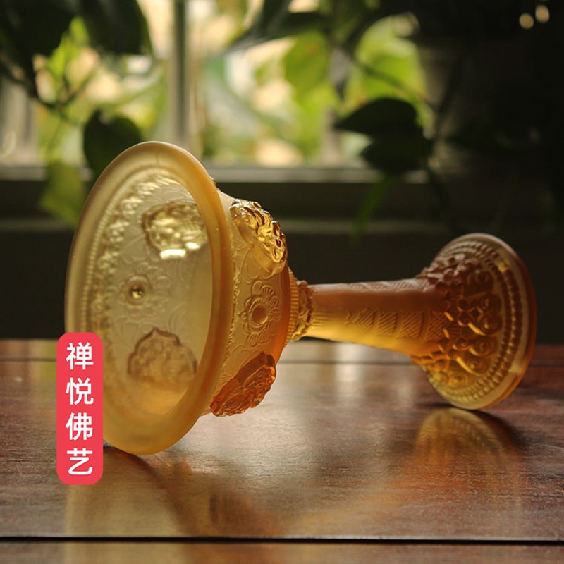 禅悦佛艺古法真琉璃八吉祥护法杯密宗法器家用桌面摆件修行杯大号