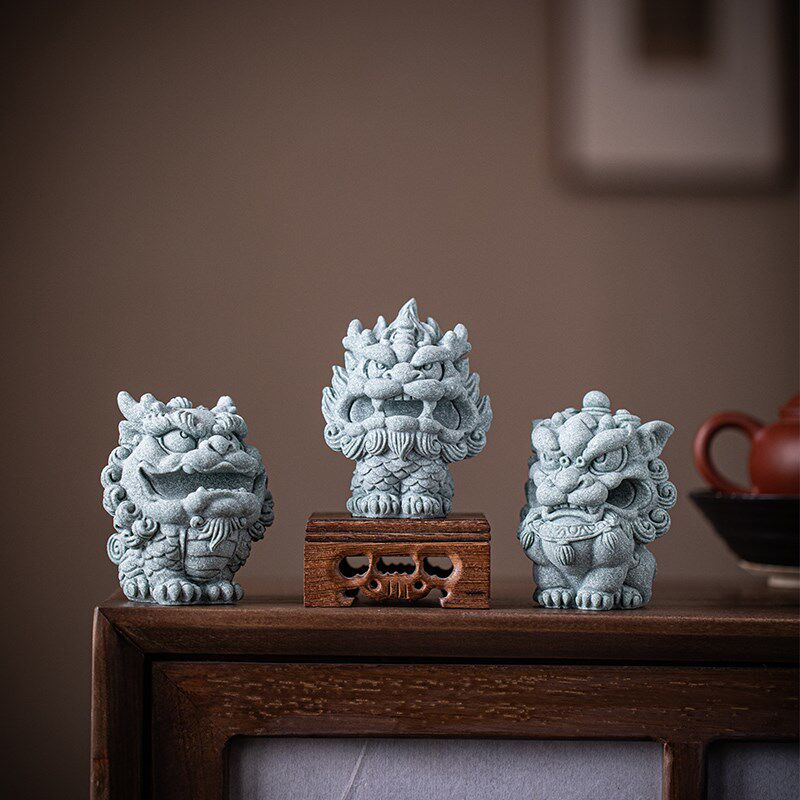 青砂瑞兽笔架石狮麒麟金蟾貔貅文房笔搁镇纸尺创意书房摆件装饰品