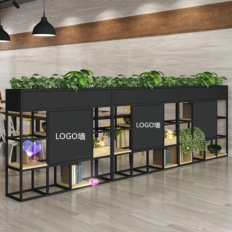 铁艺隔断屏风办公室LOGO墙装饰餐厅落地花架围栏金属工业风置物架