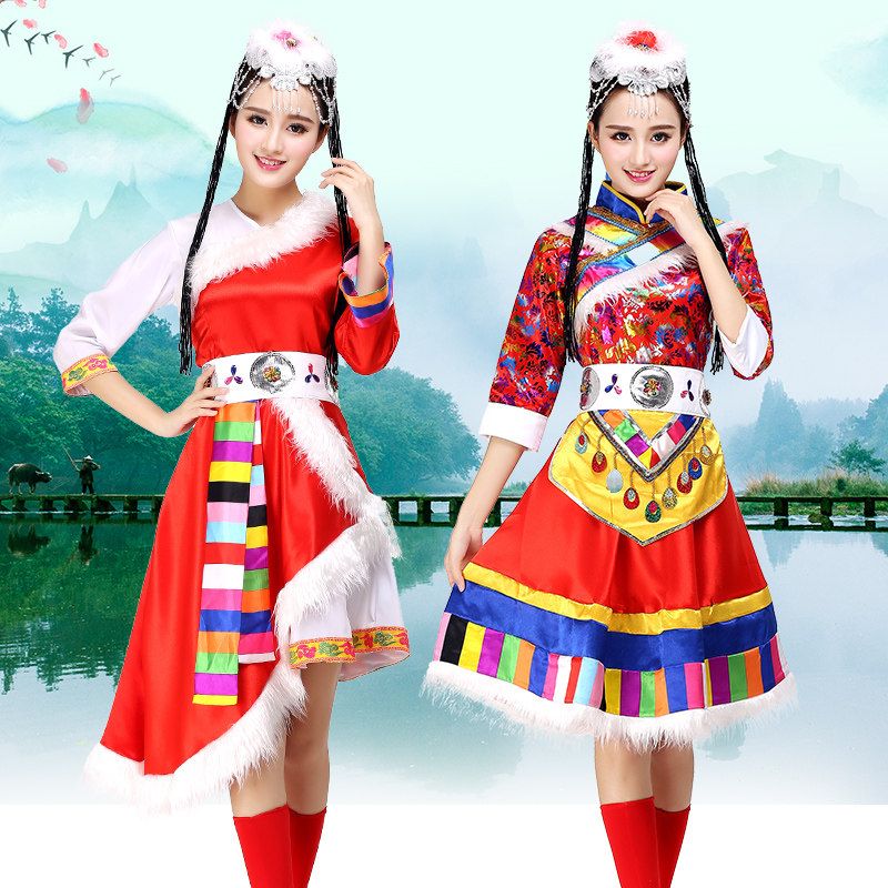 藏族舞蹈演出服新款少数民族成人藏式短裙服装广场舞套装表演服女