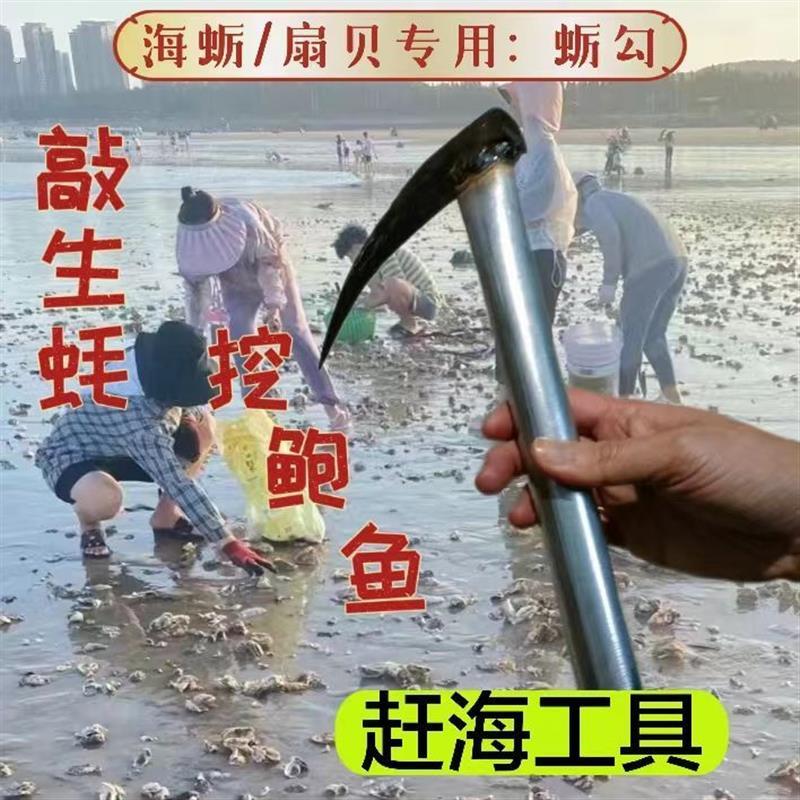 赶海工具挖海蛎子双钩生蚝镐敲扇贝十字镐不锈钢蛤蜊耙小冰镐户外