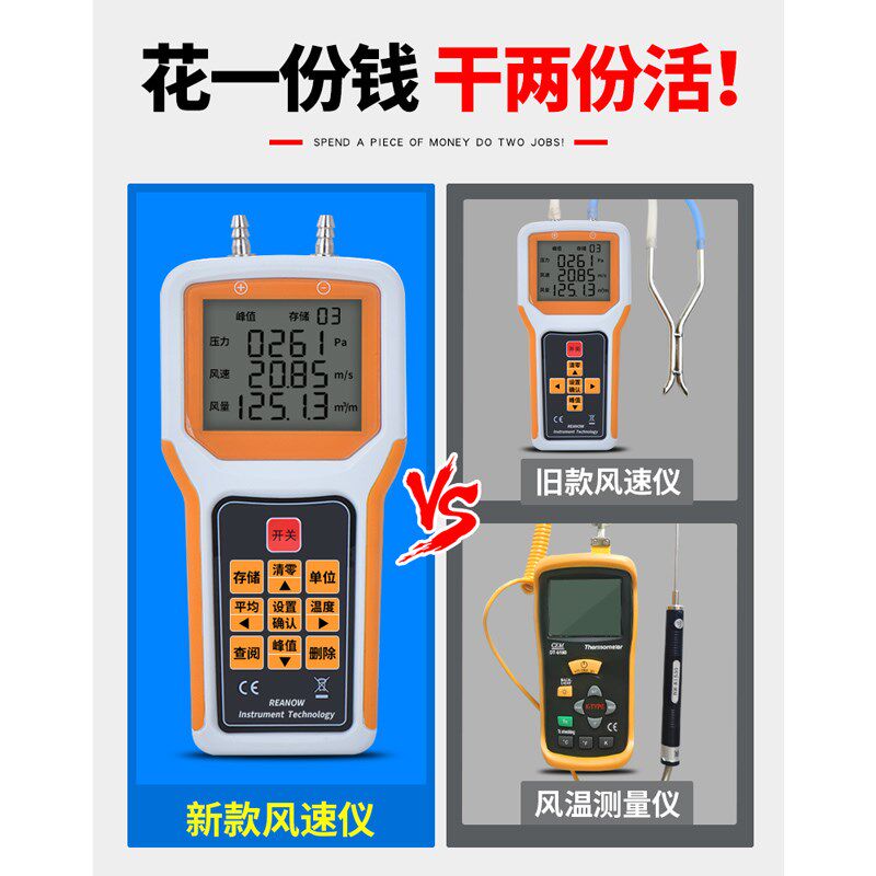 皮托管风速计高精度风压测量仪风量风温测试仪风机管道风速仪流速