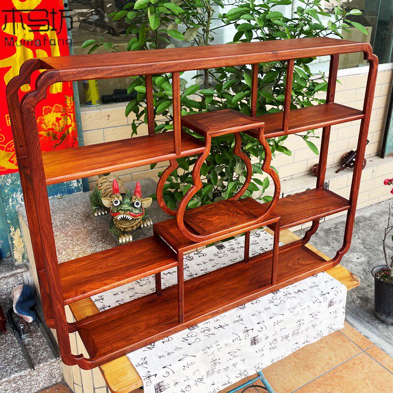 花梨实木挂墙博古架子紫砂壶摆放架古玩茶玩展示架中式壁挂多宝阁