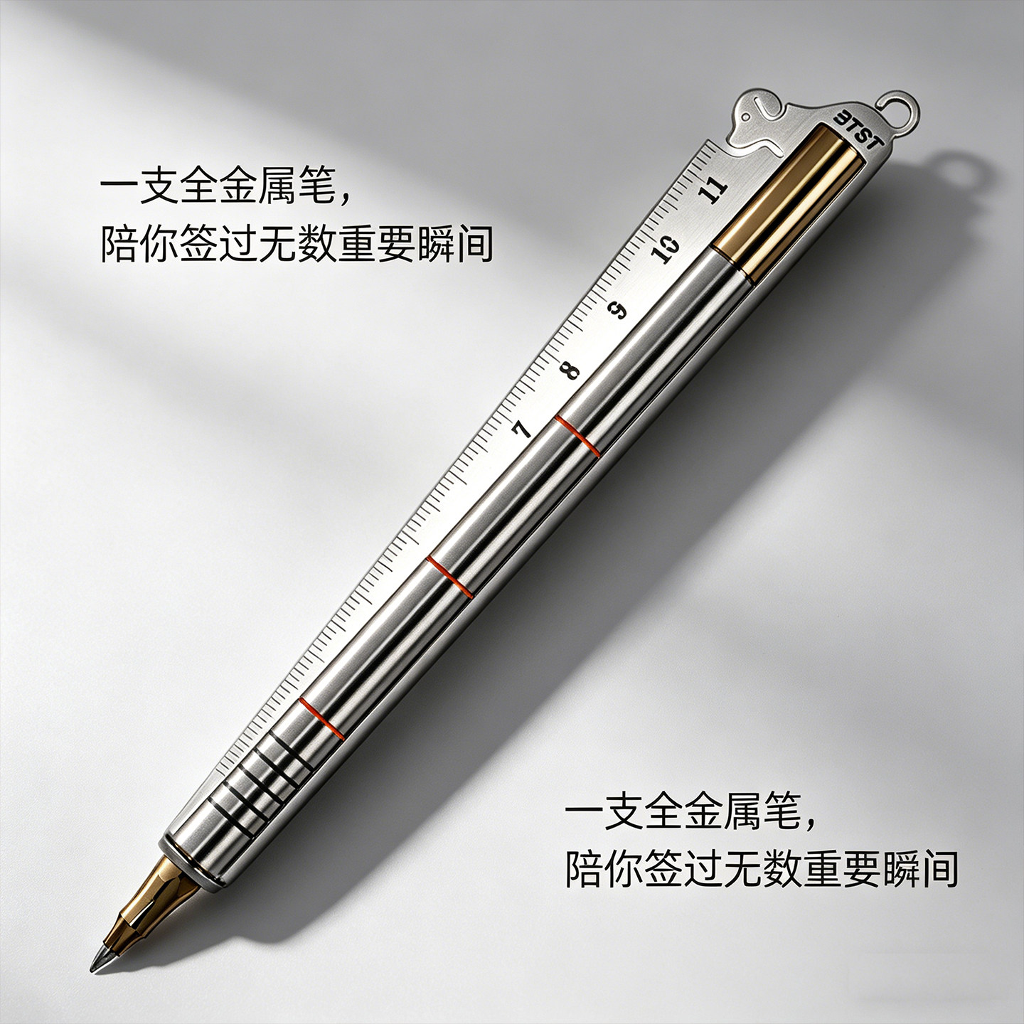 BTST全金属笔身签字笔钛金灰笔笔仓笔尺子笔生日礼物笔情侣笔尺子笔至美笔专注书写笔创意笔犬系列笔握感舒适