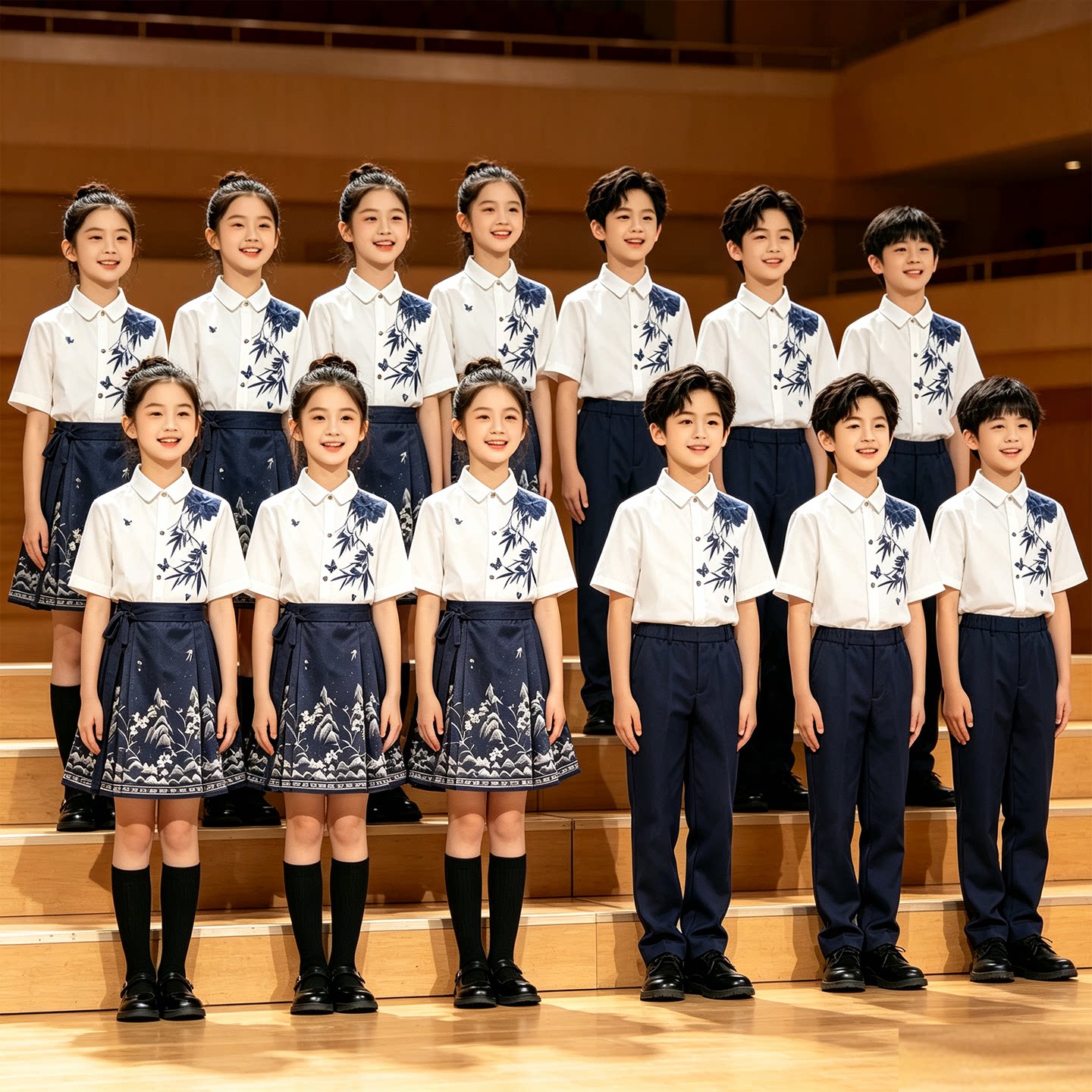 儿童合唱演出服中国风马面裙竹石国学汉服中小学生诗歌朗诵比赛服