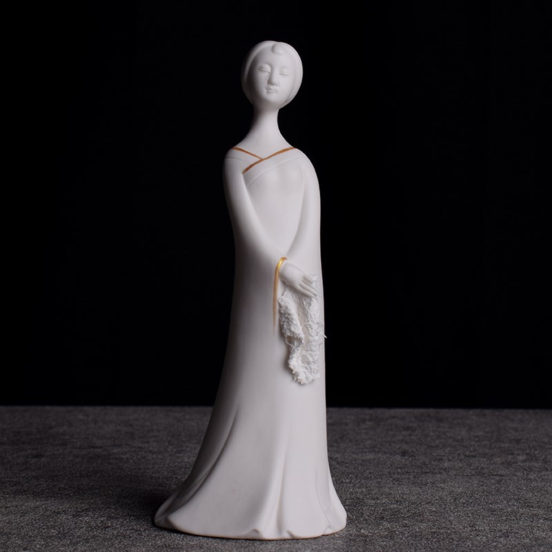 德化白瓷工艺品中式禅意古典美仕女陶瓷人物摆件家居客柜装饰礼物