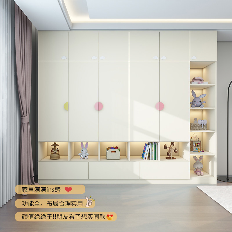 家用卧室衣柜儿童加厚衣橱组装孩子书橱架一体实木储物收纳柜定制