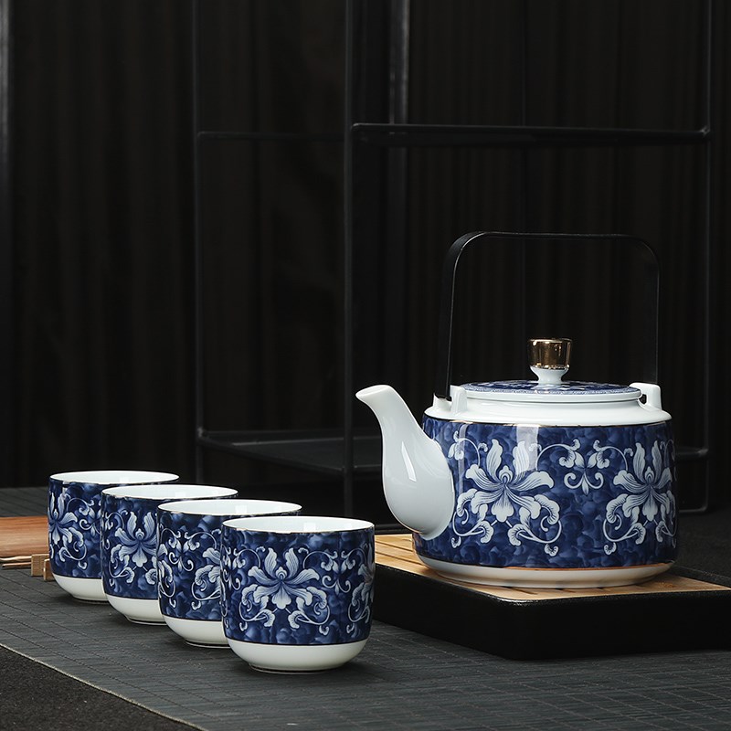 景德镇陶瓷器茶具茶盘套装青花提梁壶泡茶壶大茶壶家用礼品冷水壶