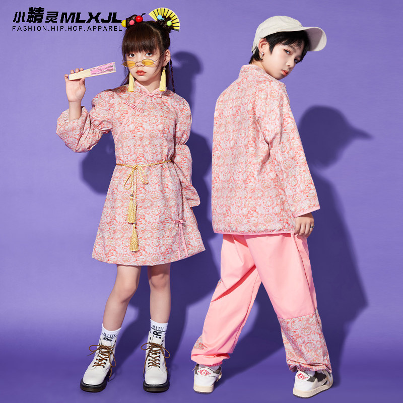 儿童表演服装小学生女童旗袍啦啦队演出服唐装男童中国风国潮班服