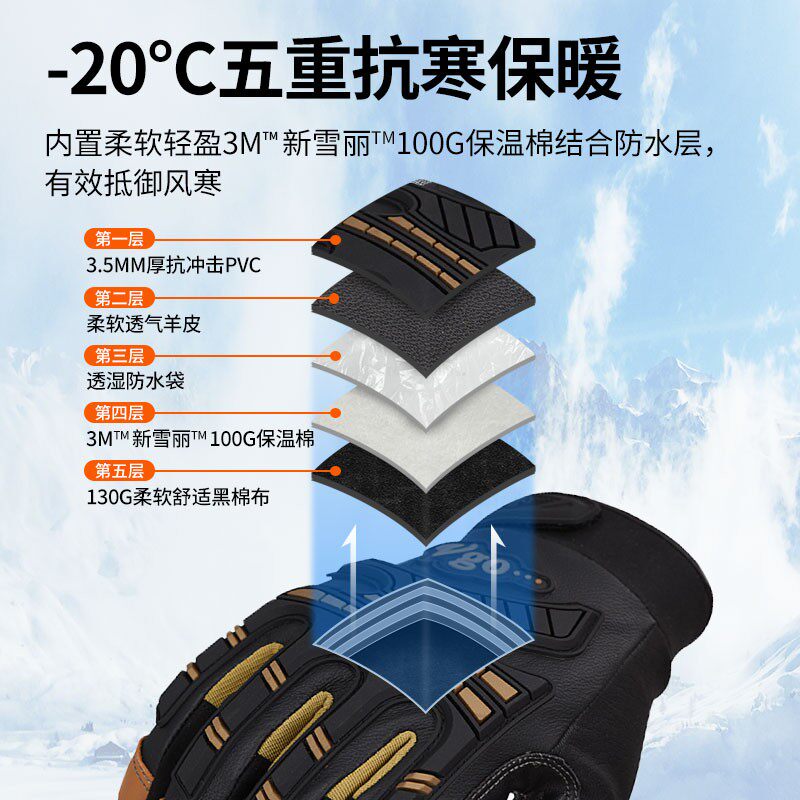 VGO 摩托车手套男冬季保暖加厚户外工作防撞耐磨防水防寒