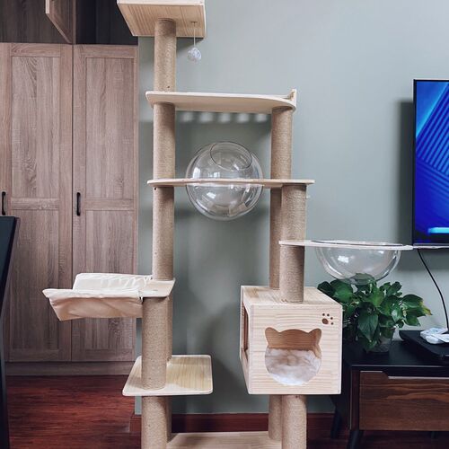 萌助猫架实木猫趴架大型猫爬架太空舱猫窝猫咪架子跳台一体猫别墅