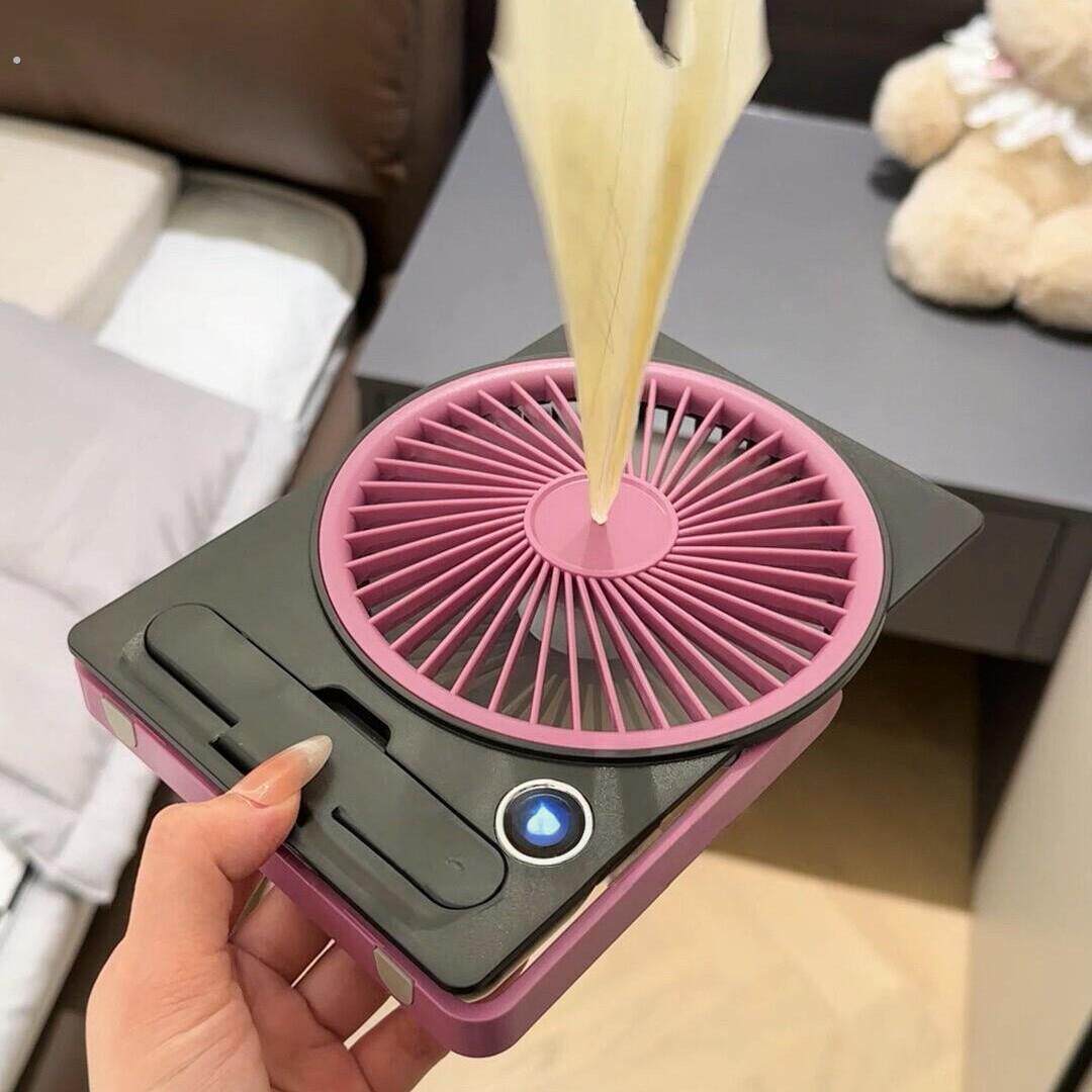 折叠风扇可携式可当手机架可悬挂180度旋转桌面风扇静音大风力