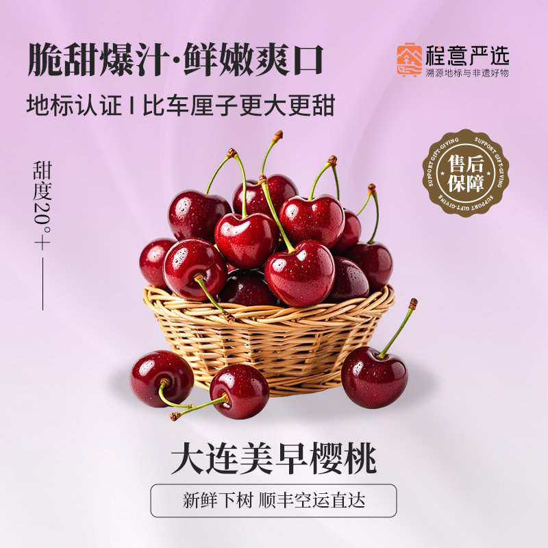【程意严选】大连美早樱桃国产车厘子特大5J现摘新鲜水果礼盒