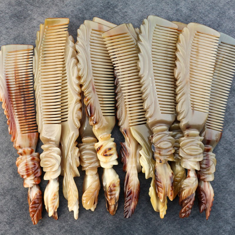 牛角梳子细齿密齿按摩梳头皮放松梳顺发梳家用大号梳子长24~25CM
