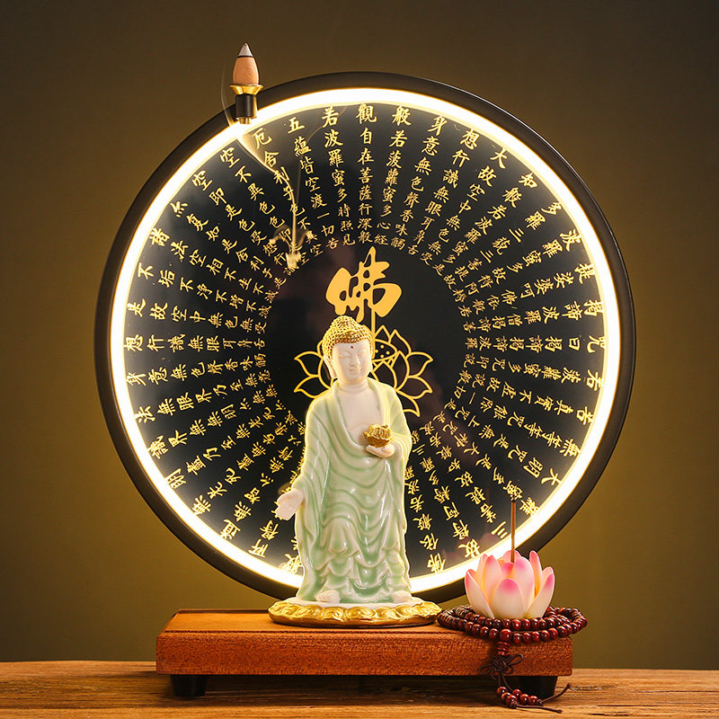 陶瓷释迦摩尼阿弥陀佛如来佛像摆件家居客厅玄关心经装饰画禅意灯