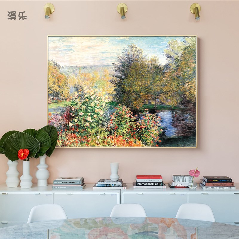 莫奈世界名油画复古简美欧式印象派风景客厅餐厅玄关壁炉挂装饰