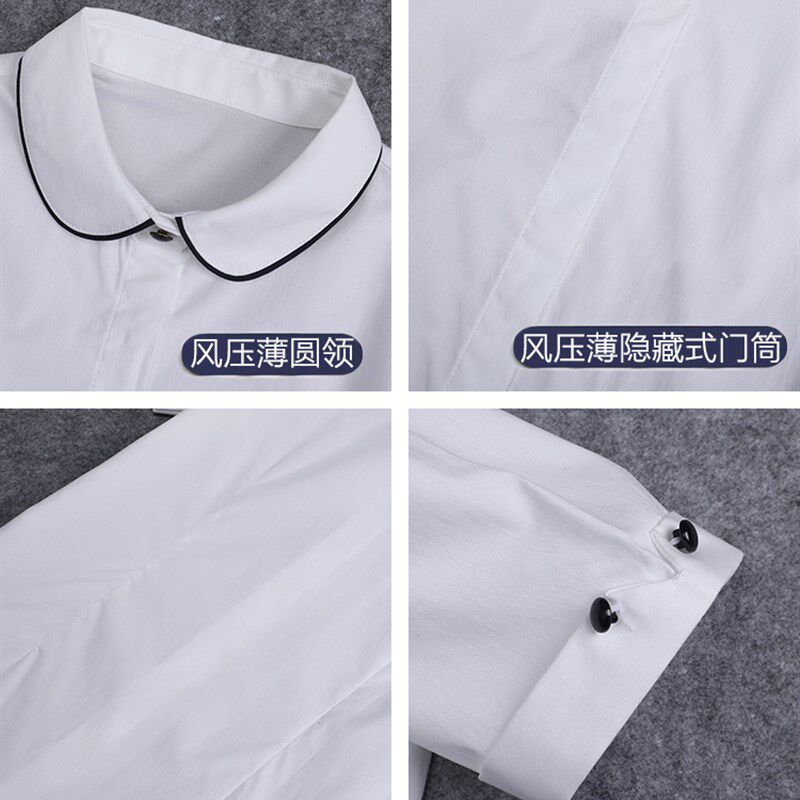 中小学生白色校服衬衣英伦风儿童女孩浅蓝弹力格子纯棉女童白衬衫