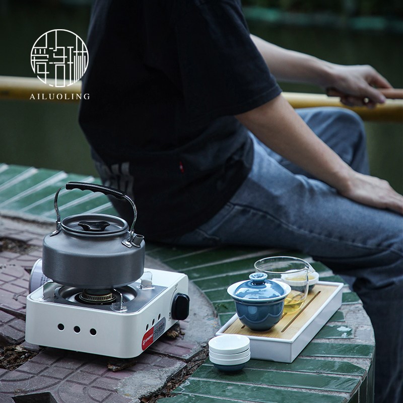 爱洛琳 户外茶具带烧水炉茶壶整套便携包 车载旅行泡茶壶卡式炉