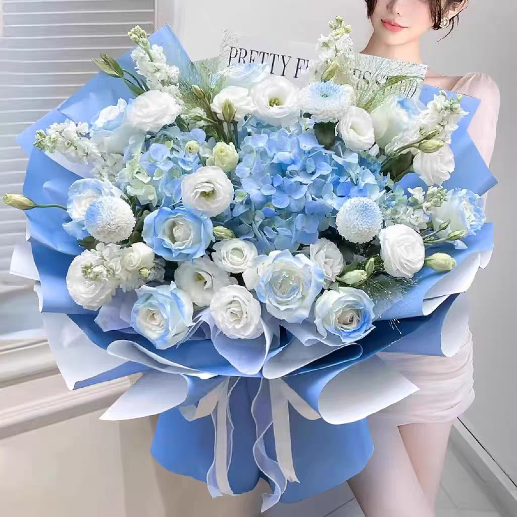 向花碎冰蓝花束表白求婚同城配送