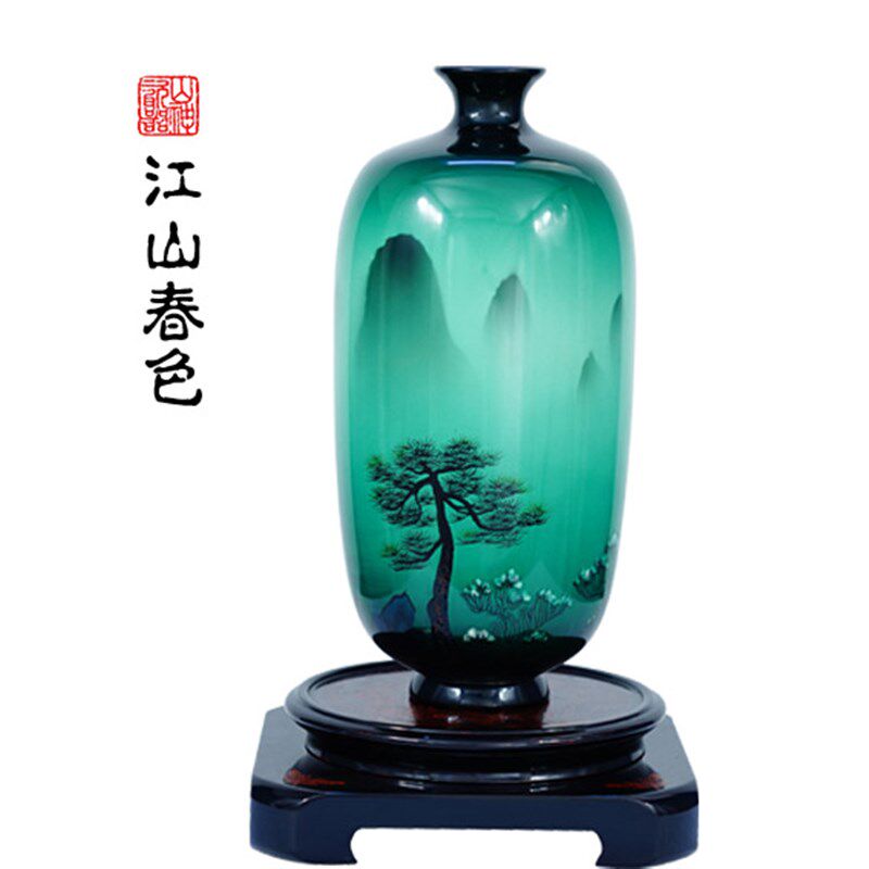 山神漆器独特彩漆花瓶《江山春色》传统工艺纯手工家居摆件